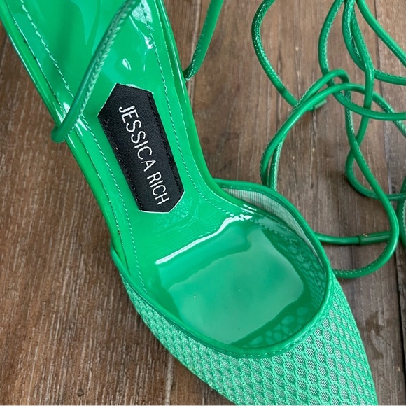 Jessica Rich Women's 36 Strappy Mesh Pointed Toe Ankle Tie Kelly Green 5” Heel - Picture 9 of 10